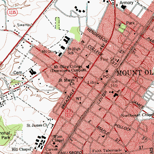 Topographic Map of Saint Marys Church, NC