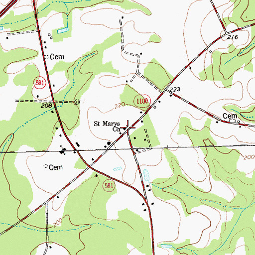 Topographic Map of Saint Marys Church, NC