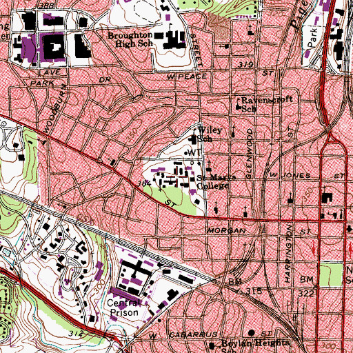 Topographic Map of Saint Marys College, NC