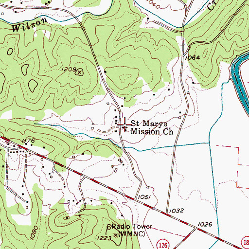 Topographic Map of Saint Marys Mission Church, NC