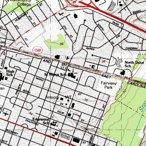 Topographic Map of Saint Marys School, NC