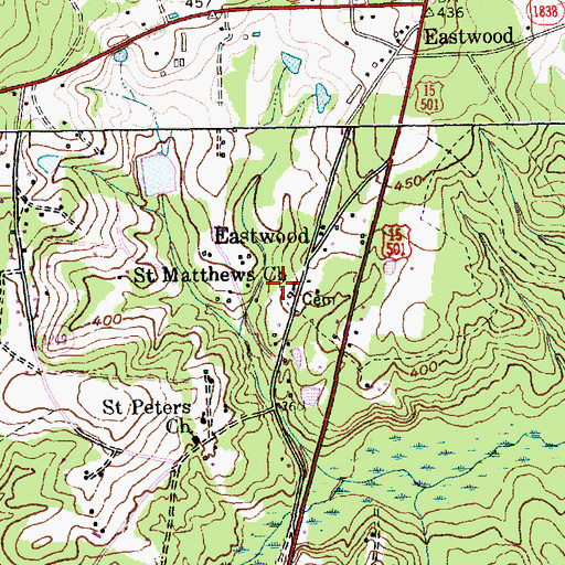 Topographic Map of Saint Matthews Church, NC