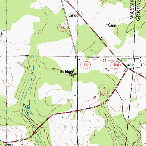 Topographic Map of Saint Matthews Church, NC