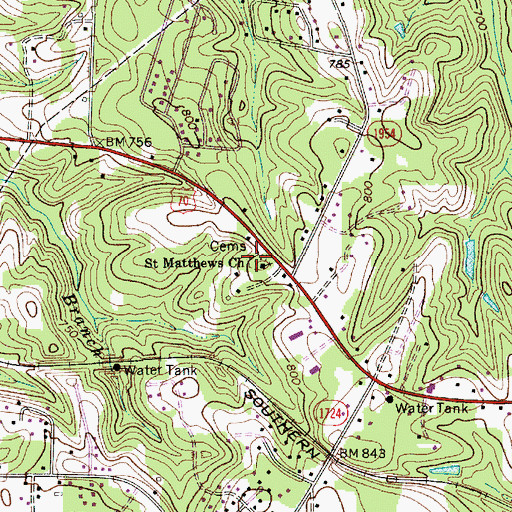 Topographic Map of Saint Matthews Church, NC