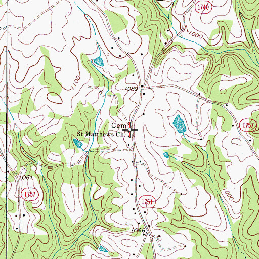 Topographic Map of Saint Matthews Church, NC