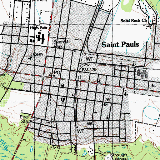 Topographic Map of Saint Pauls, NC