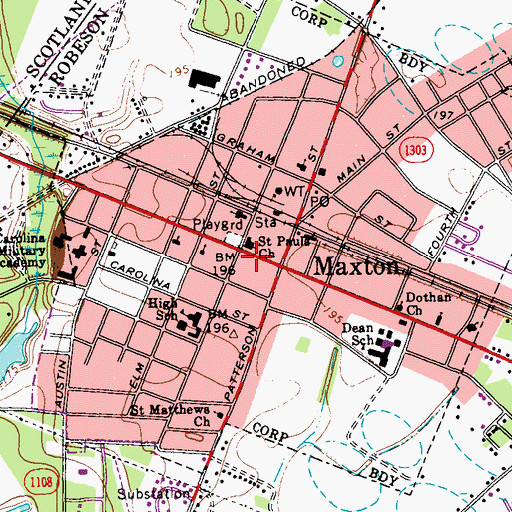 Topographic Map of Saint Pauls Church, NC