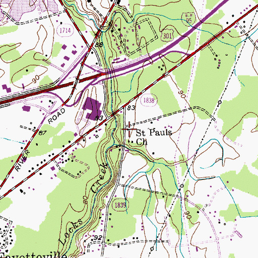 Topographic Map of Saint Pauls Church, NC