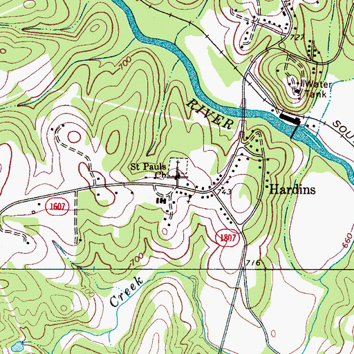 Topographic Map of Saint Pauls Church, NC