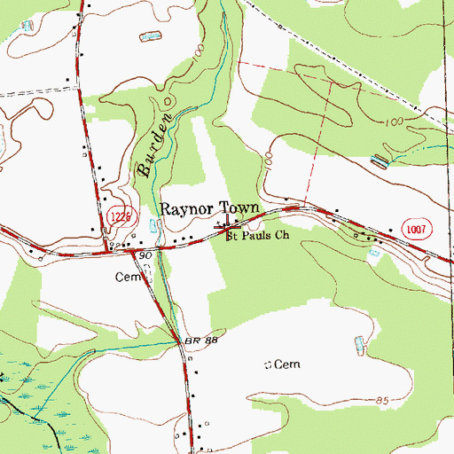 Topographic Map of Saint Pauls Church, NC