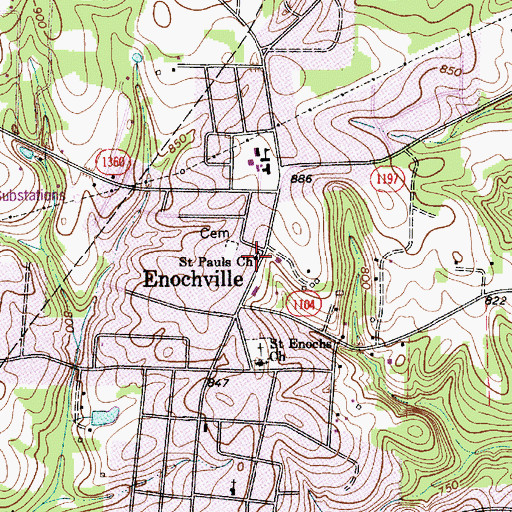 Topographic Map of Saint Pauls Church, NC