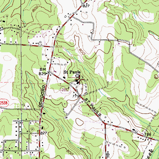 Topographic Map of Saint Pauls Church, NC