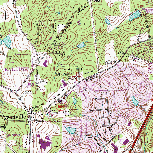 Topographic Map of Saint Pauls Church, NC