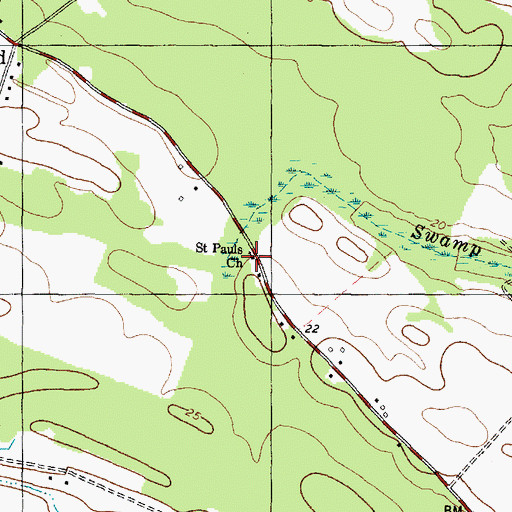 Topographic Map of Saint Pauls Church, NC