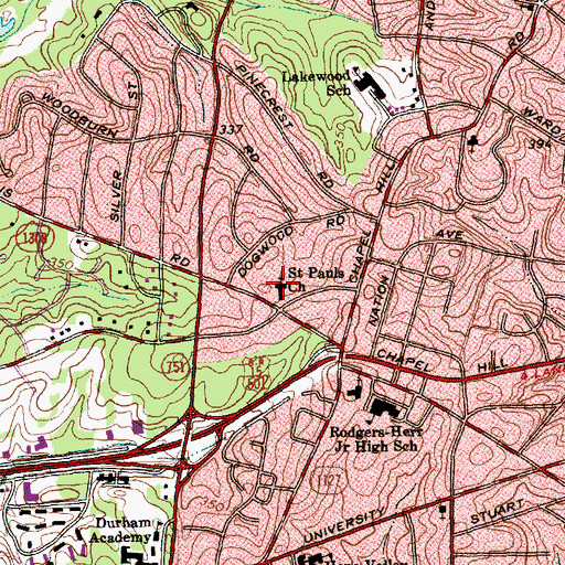 Topographic Map of Saint Pauls Church, NC