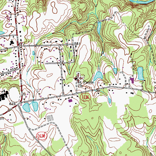 Topographic Map of Saint Pauls Church, NC
