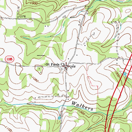 Topographic Map of Saint Paul Methodist Church, NC