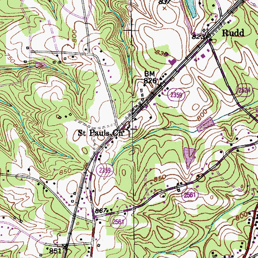 Topographic Map of Saint Pauls Church, NC