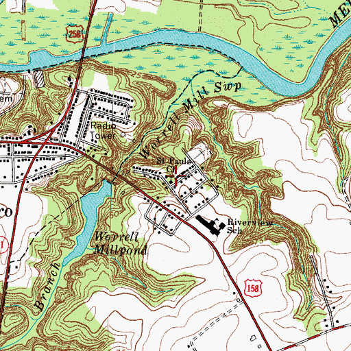 Topographic Map of Saint Pauls Church, NC