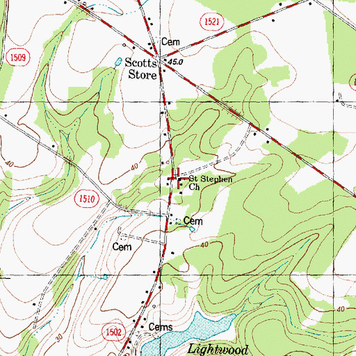 Topographic Map of Saint Stephen Church, NC