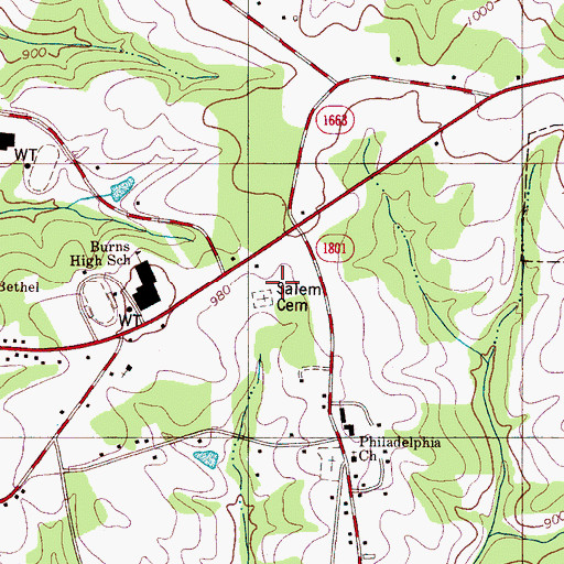 Topographic Map of Salem Cemetery, NC