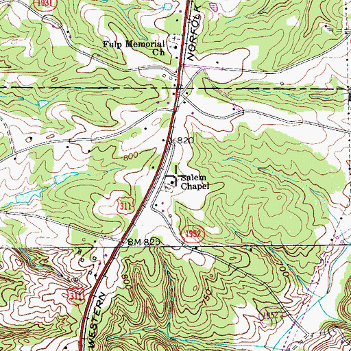 Topographic Map of Salem Chapel, NC