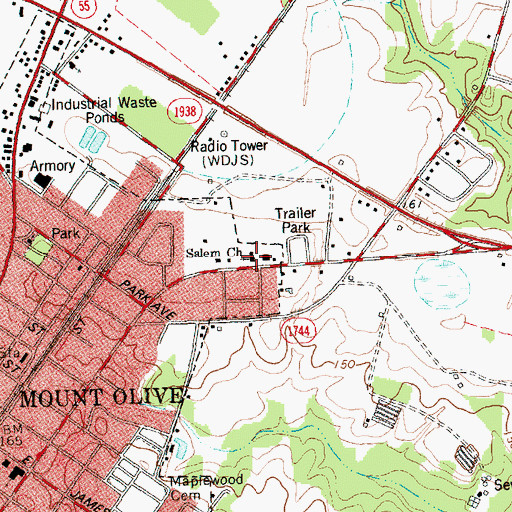Topographic Map of Salem Church, NC