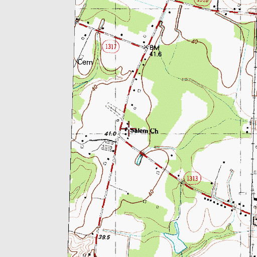 Topographic Map of Salem Church, NC