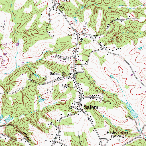 Topographic Map of Salem Baptist Church, NC