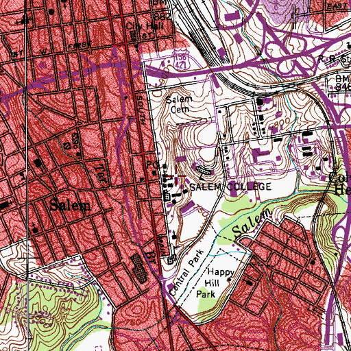 Topographic Map of Salem College, NC