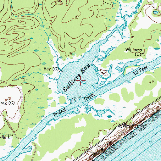 Topographic Map of Salliers Bay, NC