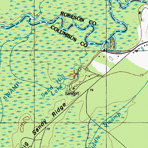 Topographic Map of Sand Hill Lake, NC