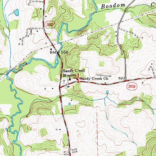 Topographic Map of Sandy Creek Church, NC
