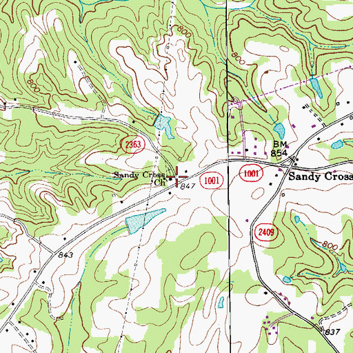 Topographic Map of Sandy Cross Church, NC
