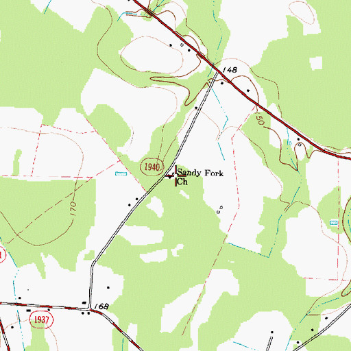 Topographic Map of Sandy Fork Church, NC