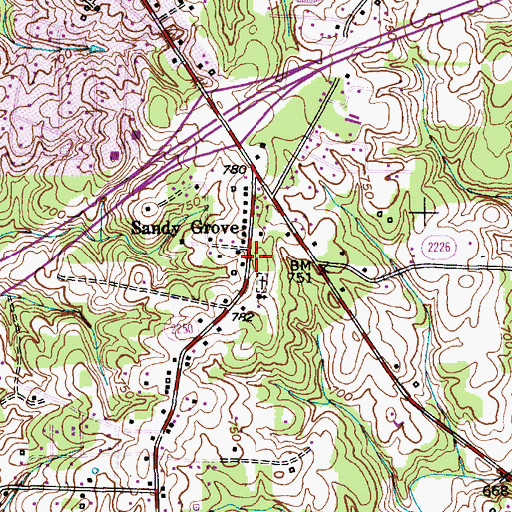 Topographic Map of Sandy Grove, NC