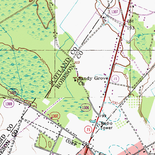 Topographic Map of Sandy Grove Church, NC