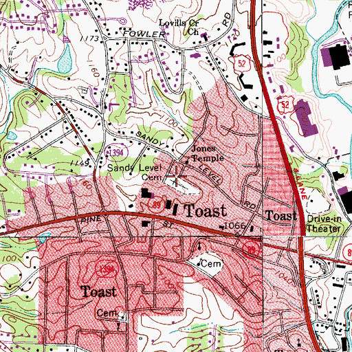 Topographic Map of Sandy Level Cemetery, NC