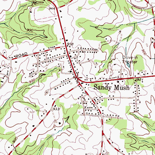 Topographic Map of Sandy Mush, NC