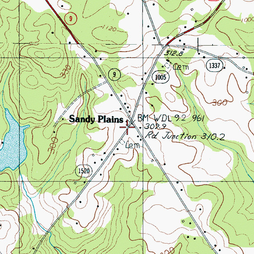 Topographic Map of Sandy Plains, NC