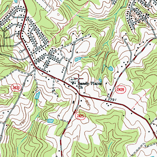 Topographic Map of Sandy Plains Church, NC