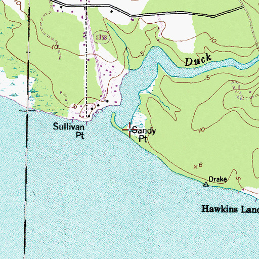 Topographic Map of Sandy Point, NC