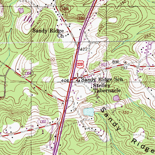 Topographic Map of Sandy Ridge School, NC