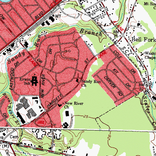 Topographic Map of Sandy Run Church, NC