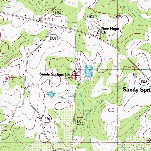 Topographic Map of Sandy Springs Church, NC