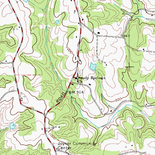 Topographic Map of Sandy Springs Baptist Church, NC