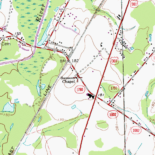 Topographic Map of Sansom Chapel, NC