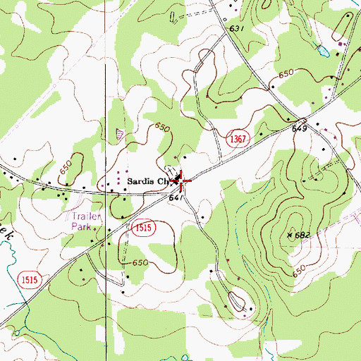Topographic Map of Sardis Church, NC
