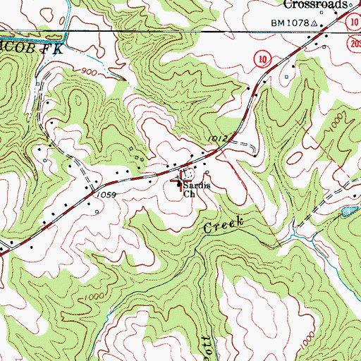Topographic Map of Sardis Church, NC