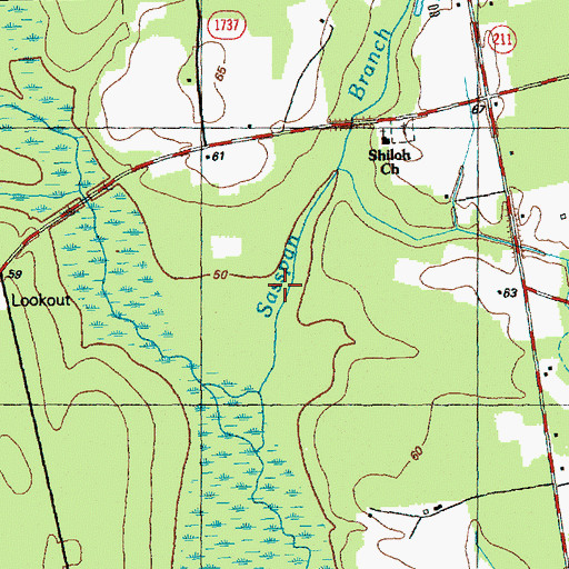 Topographic Map of Sasspan Branch, NC